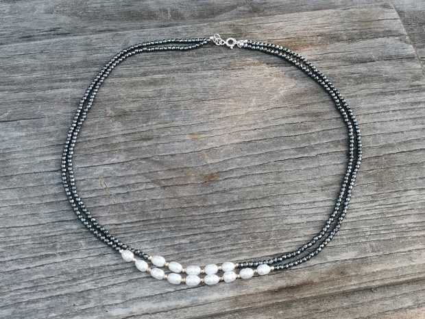 Colier hematit&perle