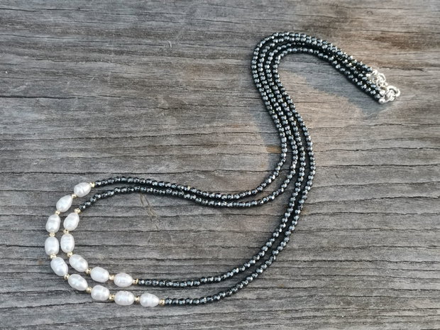 Colier hematit&perle
