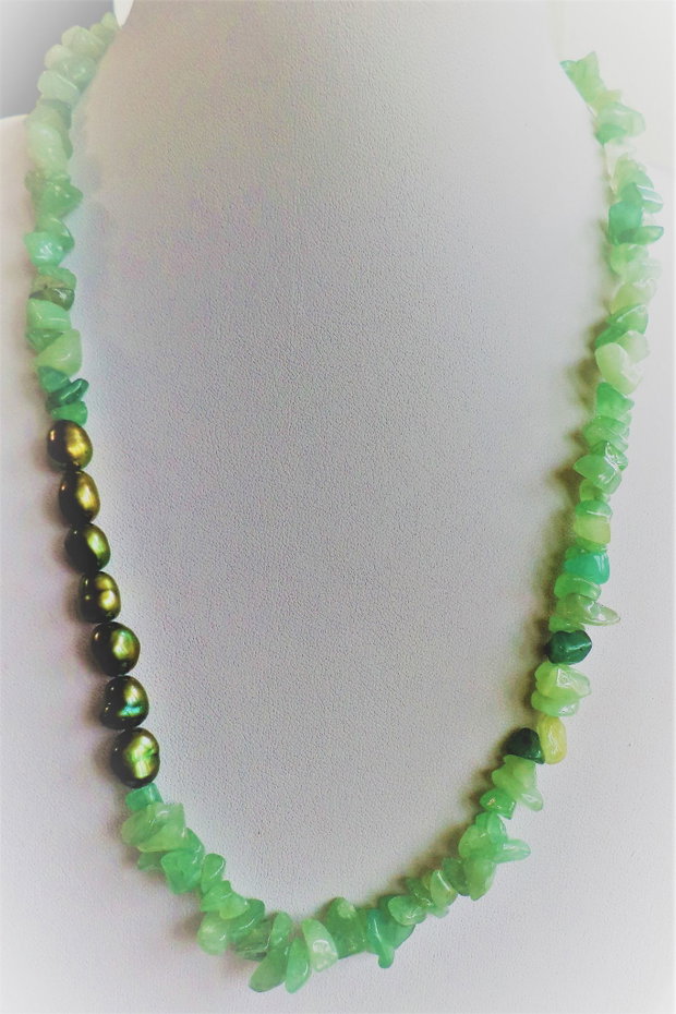 Colier handmade din cipsuri de aventurin si perle de cultura