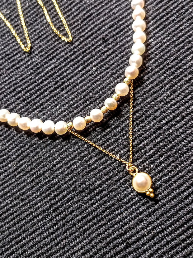 Colier vermeil perle naturale de cultura charm lant argint placat cu aur minimalist boho chic trendy