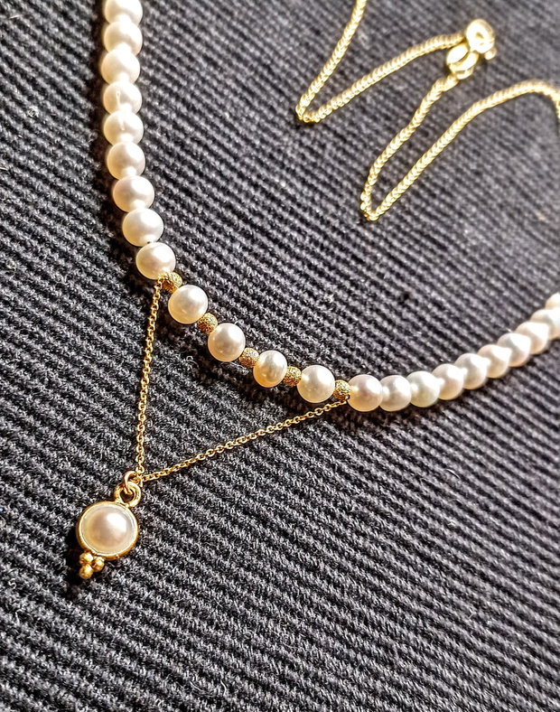 Colier vermeil perle naturale de cultura charm lant argint placat cu aur minimalist boho chic trendy