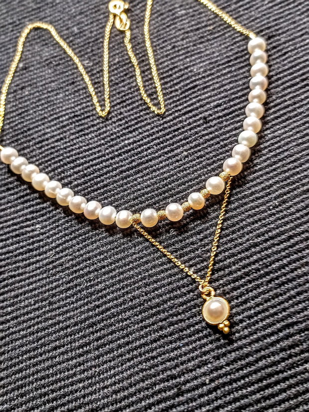 Colier vermeil perle naturale de cultura charm lant argint placat cu aur minimalist boho chic trendy