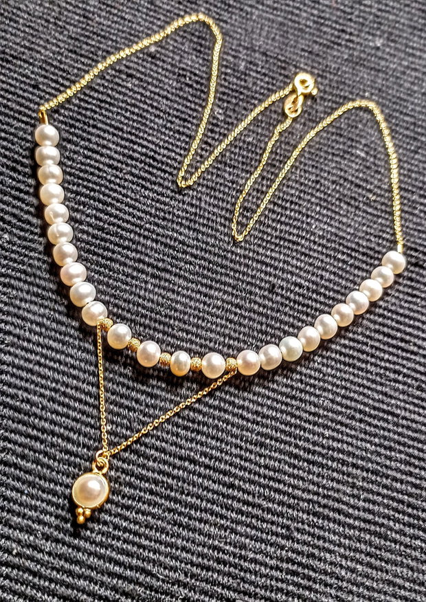 Colier vermeil perle naturale de cultura charm lant argint placat cu aur minimalist boho chic trendy