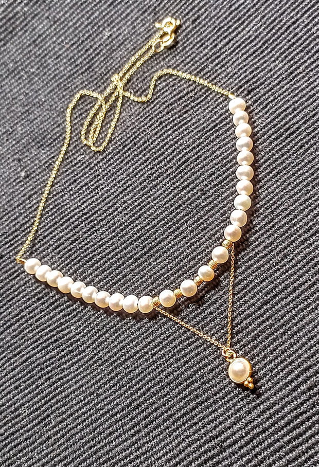 Colier vermeil perle naturale de cultura charm lant argint placat cu aur minimalist boho chic trendy