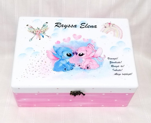 Cutie de trusou botez sau mot cu Stitch și Angel