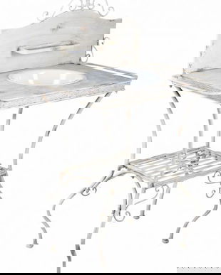 Lavoar din portelan cu un suport din fier forjat