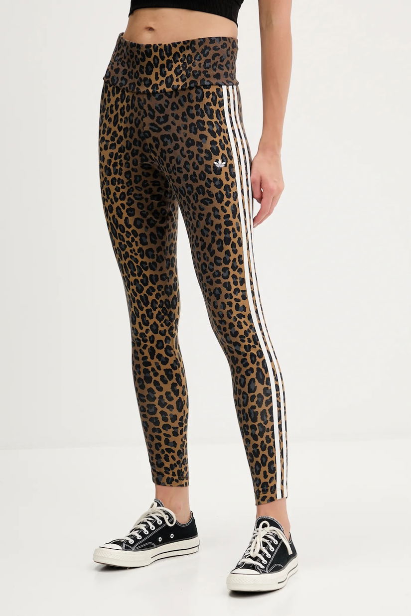 adidas Originals leggingsi Legging culoarea maro, cu model, JW7308