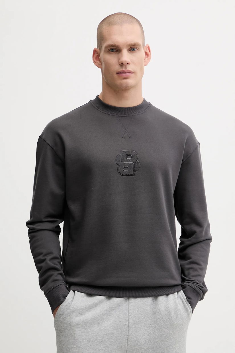 BOSS hanorac de bumbac culoarea gri, cu imprimeu, 50545529