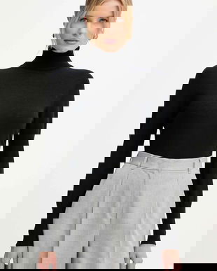 Luisa Spagnoli pulover de lână culoarea negru, light, cu guler, 100106