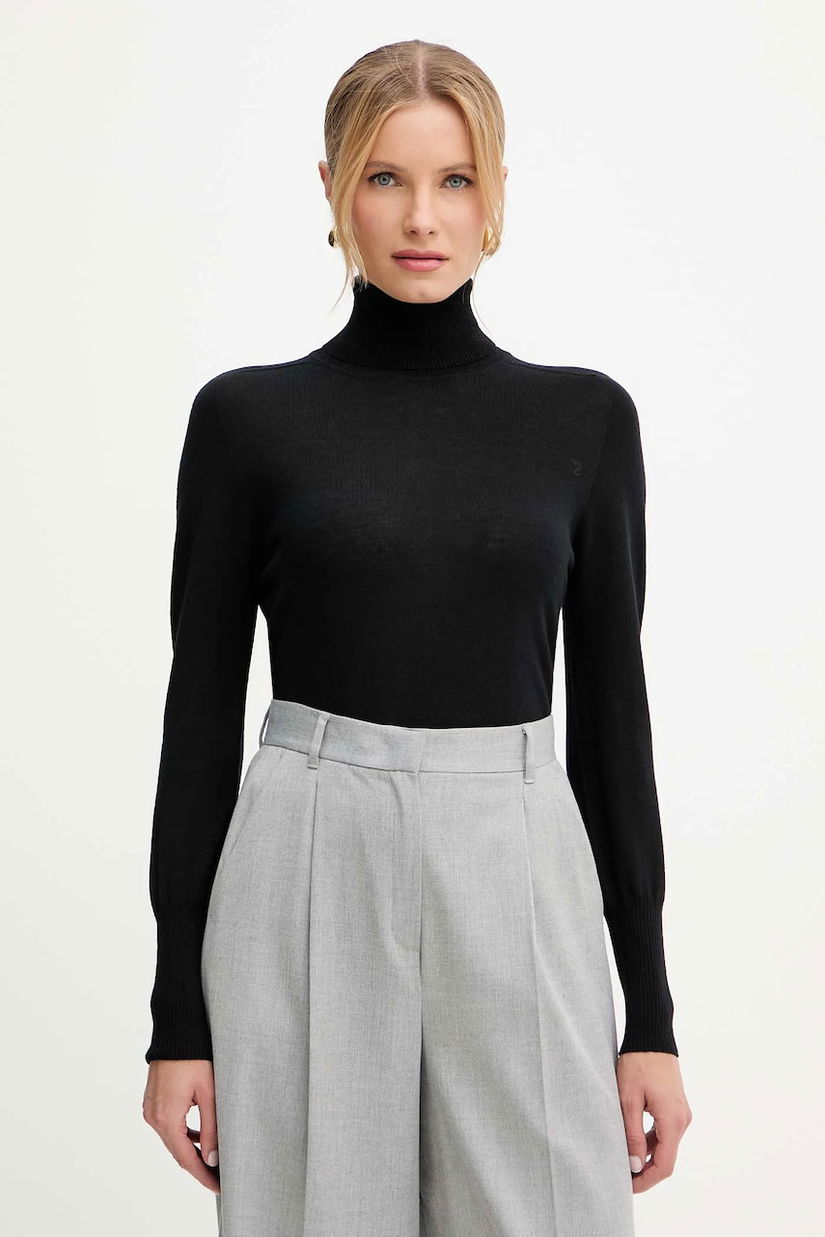 Luisa Spagnoli pulover de lână culoarea negru, light, cu guler, 100106