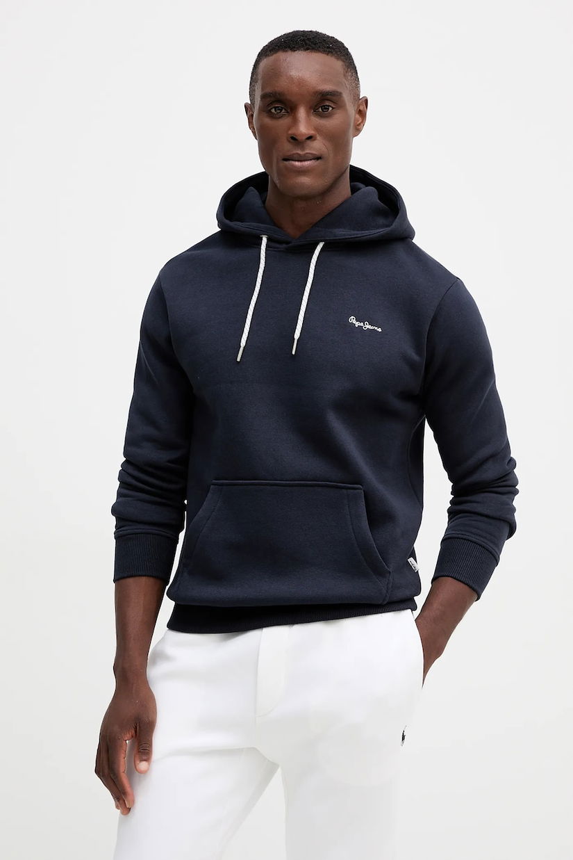 Pepe Jeans bluză culoarea bleumarin, cu glugă, uni, PM5800012