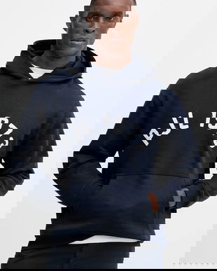 Pepe Jeans hanorac de bumbac culoarea bleumarin, cu glugă, cu imprimeu, PM5800006