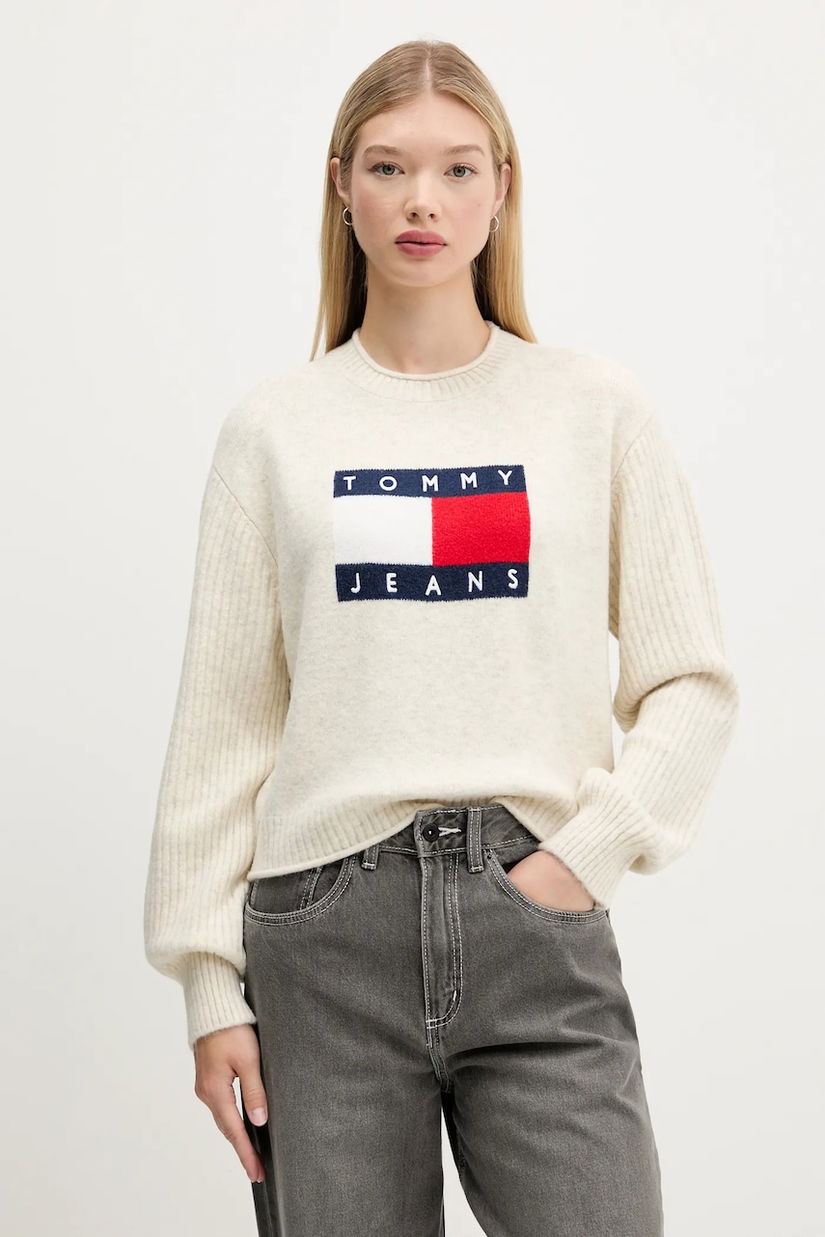Tommy Jeans pulover din amestec de lână culoarea bej, light, DW0DW21782