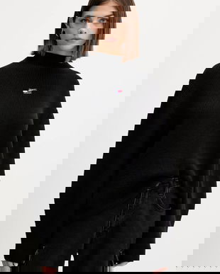 Tommy Jeans pulover de bumbac culoarea negru, cu turtleneck, DW0DW21676