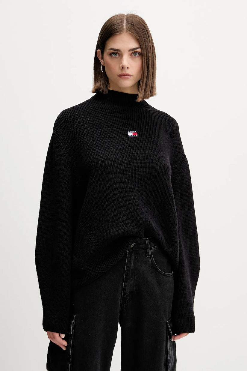 Tommy Jeans pulover de bumbac culoarea negru, cu turtleneck, DW0DW21676