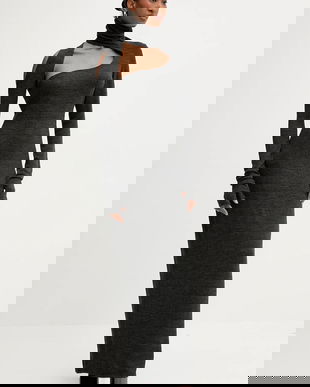 PRESSIAT rochie culoarea gri, maxi, mulata, PRE419FW24