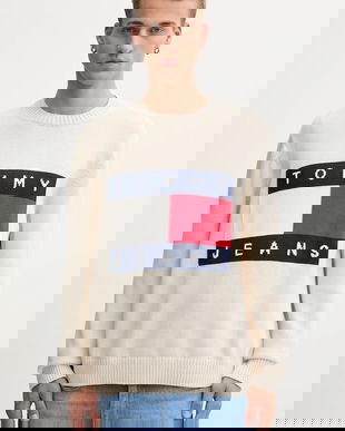 Tommy Jeans pulover de bumbac culoarea bej, light, DM0DM22105