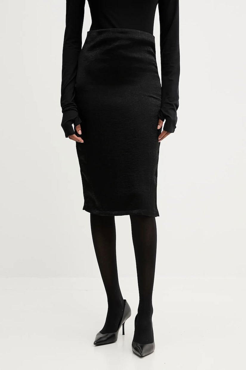 PRESSIAT fustă culoarea negru, midi, creion, PRE711FW24