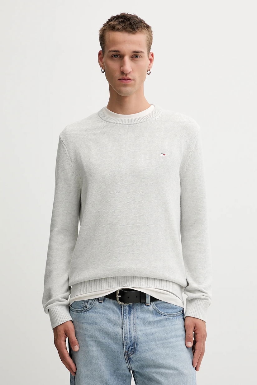Tommy Jeans pulover de bumbac culoarea gri, light, DM0DM21787