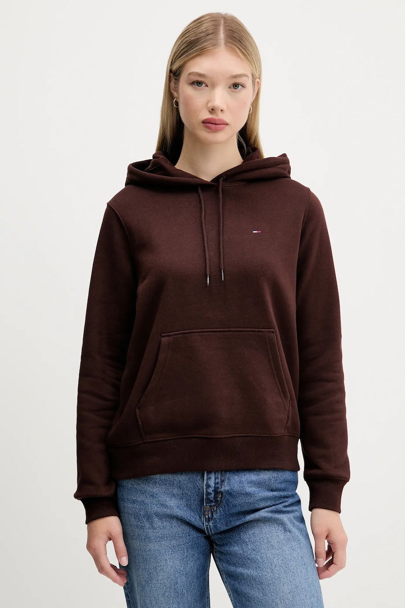 Tommy Jeans bluză culoarea verde, cu glugă, uni, DW0DW19958