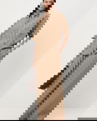 Medicine pantaloni culoarea bej, lat, medium waist