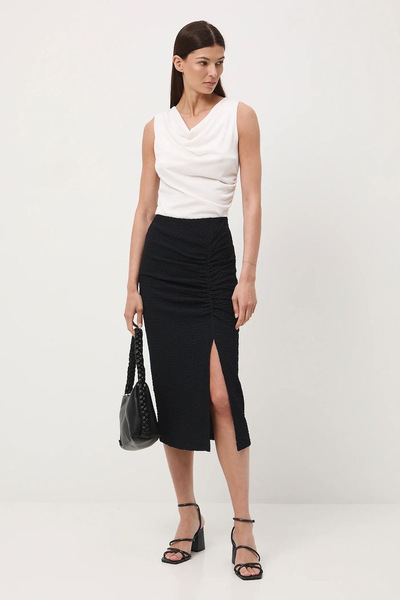 Medicine fustă culoarea negru, midi, drept