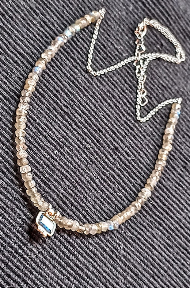 Colier argint labradorit charm lant argint minimalist boho chic trendy - Transport gratuit