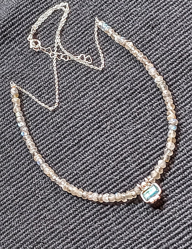 Colier argint labradorit charm lant argint minimalist boho chic trendy - Transport gratuit