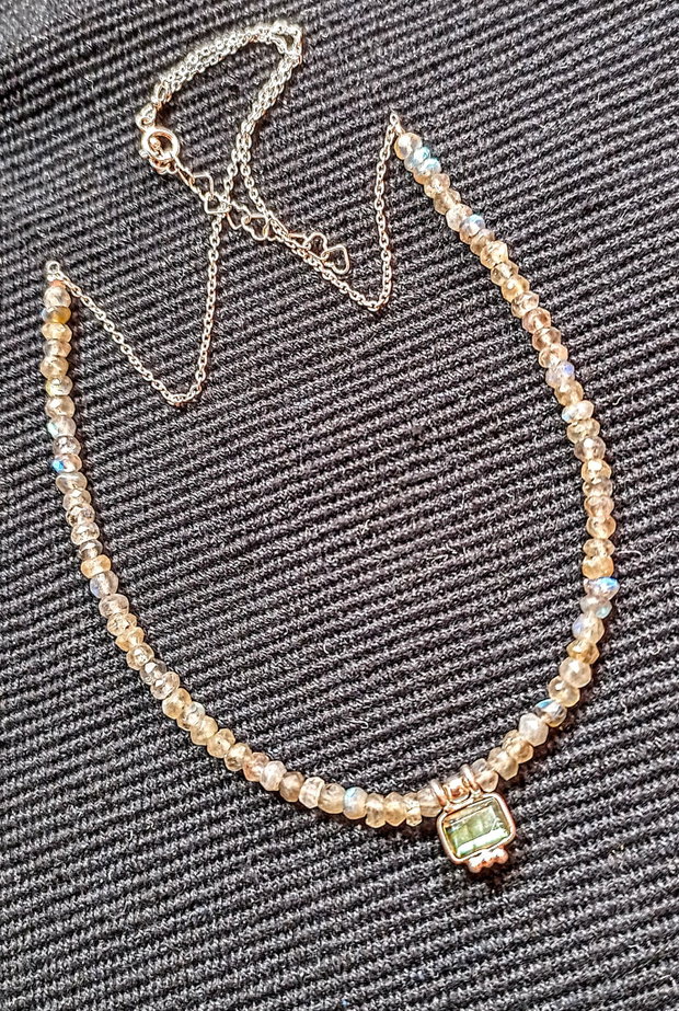 Colier argint labradorit charm lant argint minimalist boho chic trendy - Transport gratuit