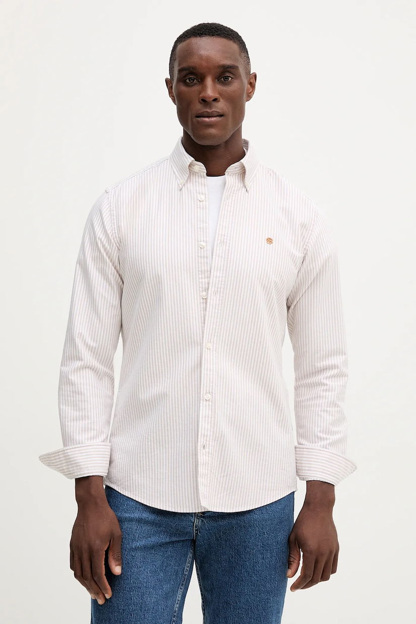 BOSS cămașă din bumbac culoarea bej, cu guler button-down, slim, 50544976