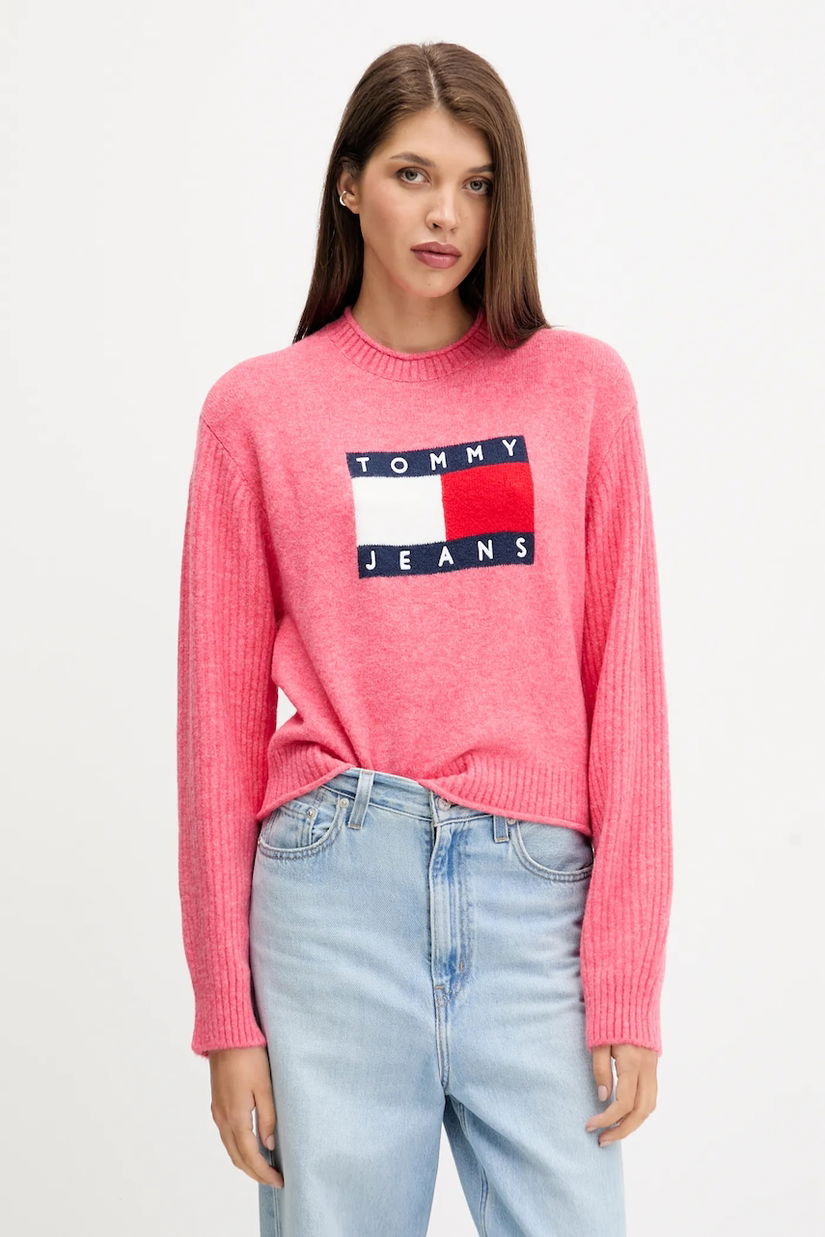 Tommy Jeans pulover din amestec de lână culoarea roz, light, DW0DW21782