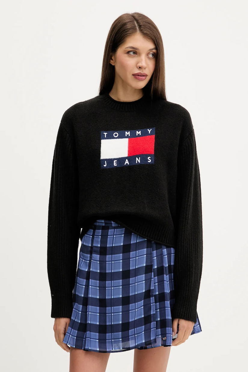 Tommy Jeans pulover din amestec de lână culoarea negru, light, DW0DW21782