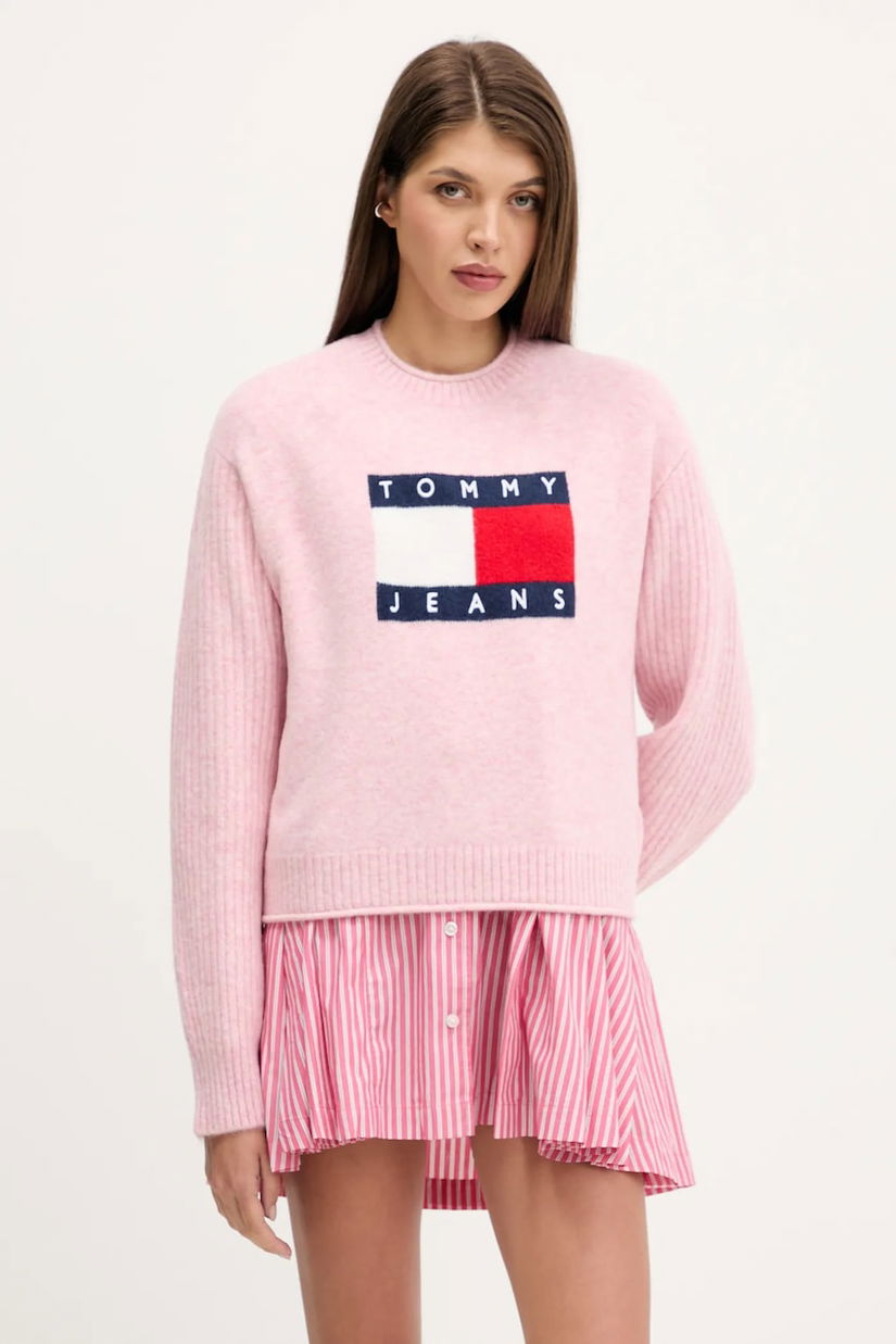 Tommy Jeans pulover din amestec de lână culoarea roz, light, DW0DW21782