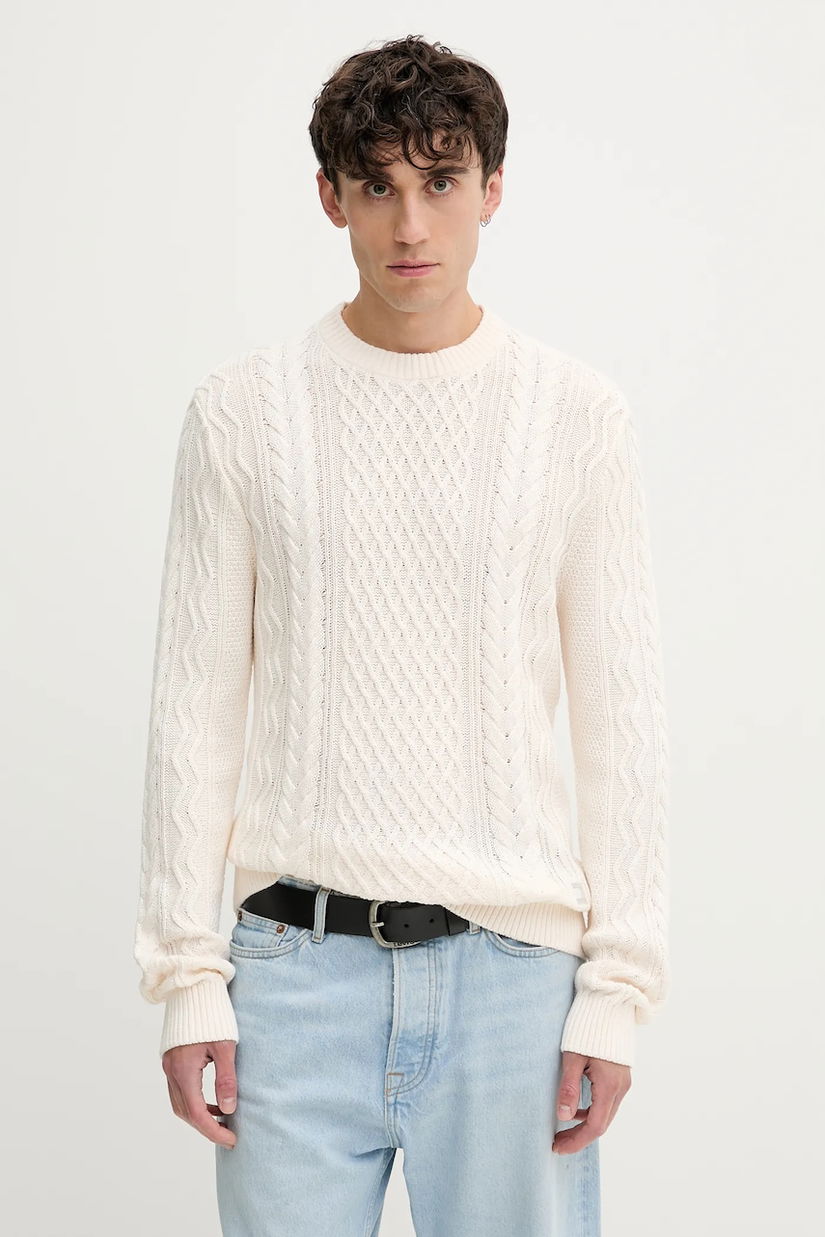 Tommy Jeans pulover de bumbac culoarea bej, light, DM0DM22101