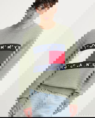 Tommy Jeans pulover de bumbac culoarea verde, light, DM0DM22105