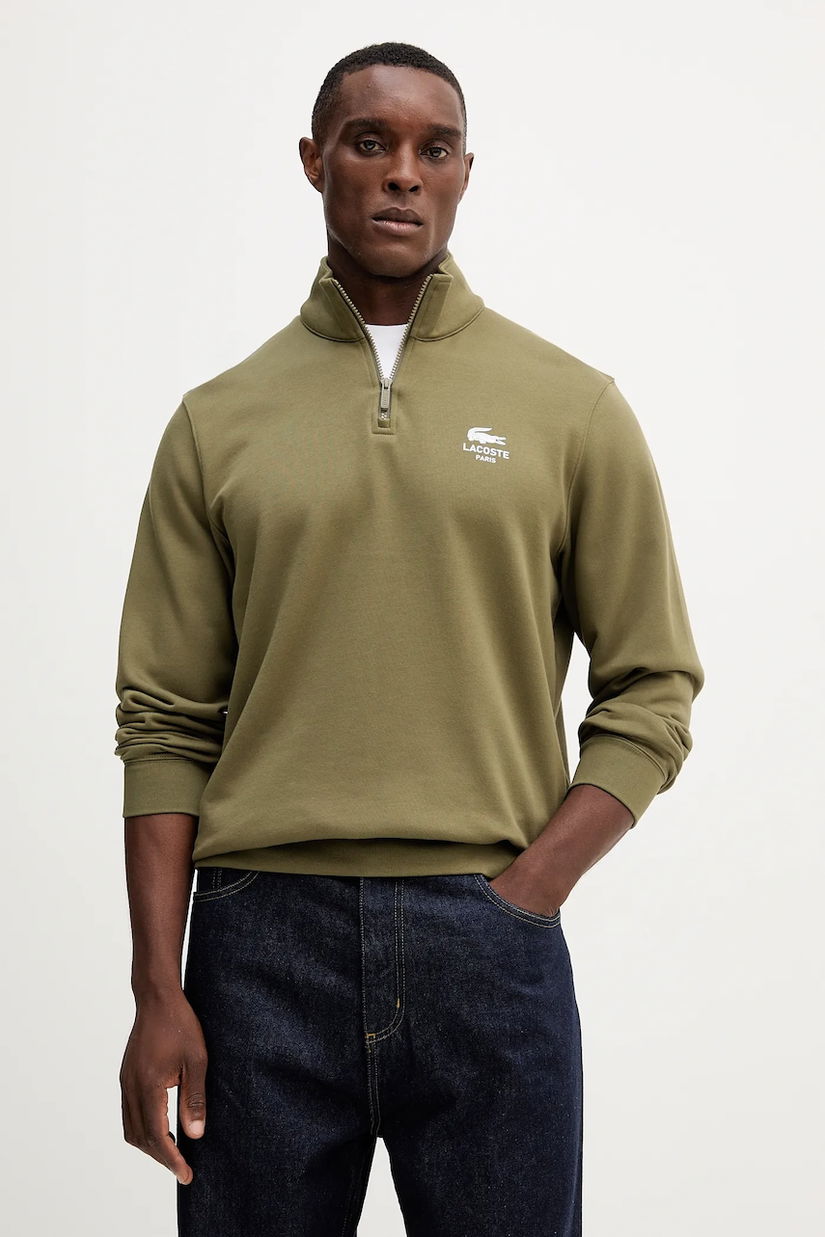 Lacoste hanorac de bumbac culoarea verde, cu imprimeu, SH2735