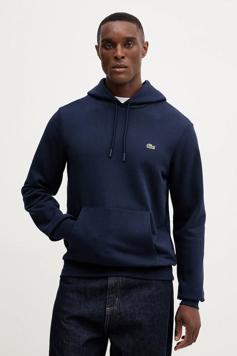 Lacoste hanorac de bumbac culoarea bleumarin, cu glugă, uni, SH9839