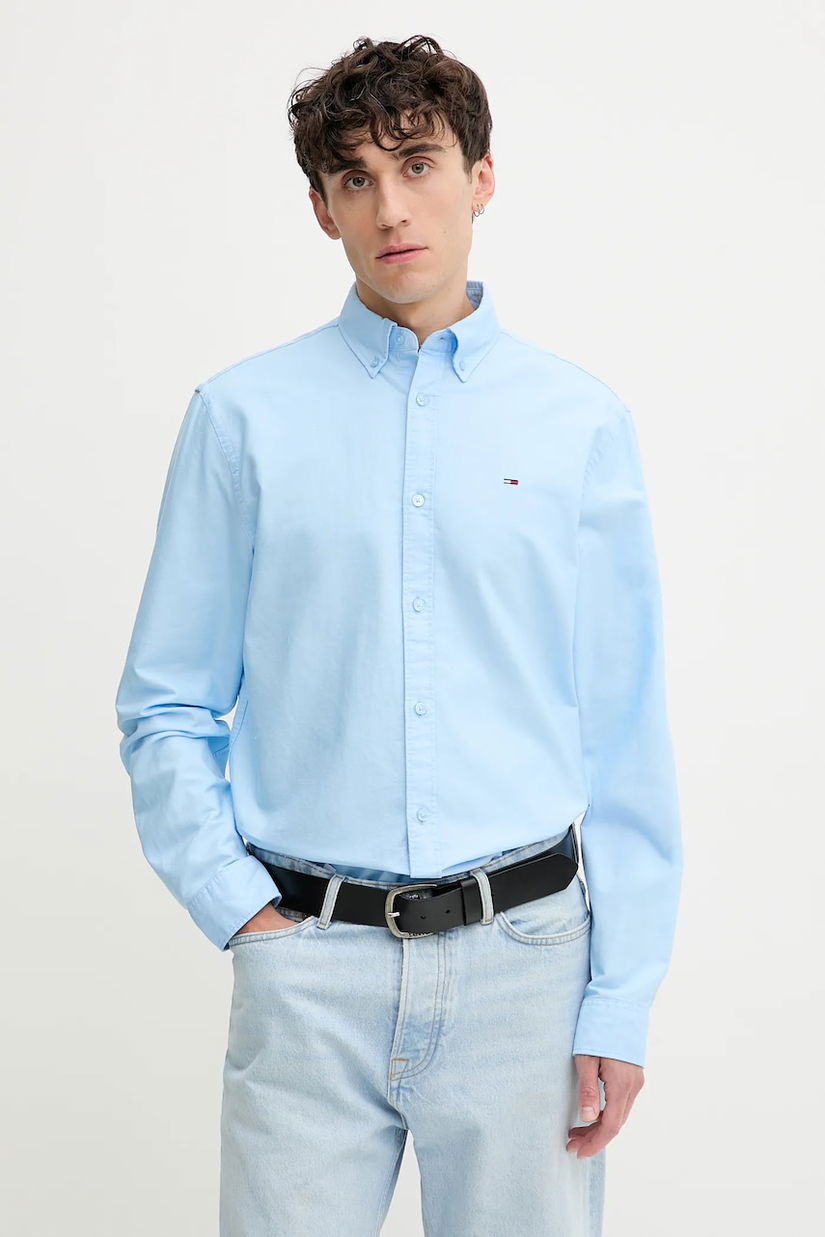 Tommy Jeans cămașă din bumbac culoarea gri, cu guler button-down, regular, DM0DM21298