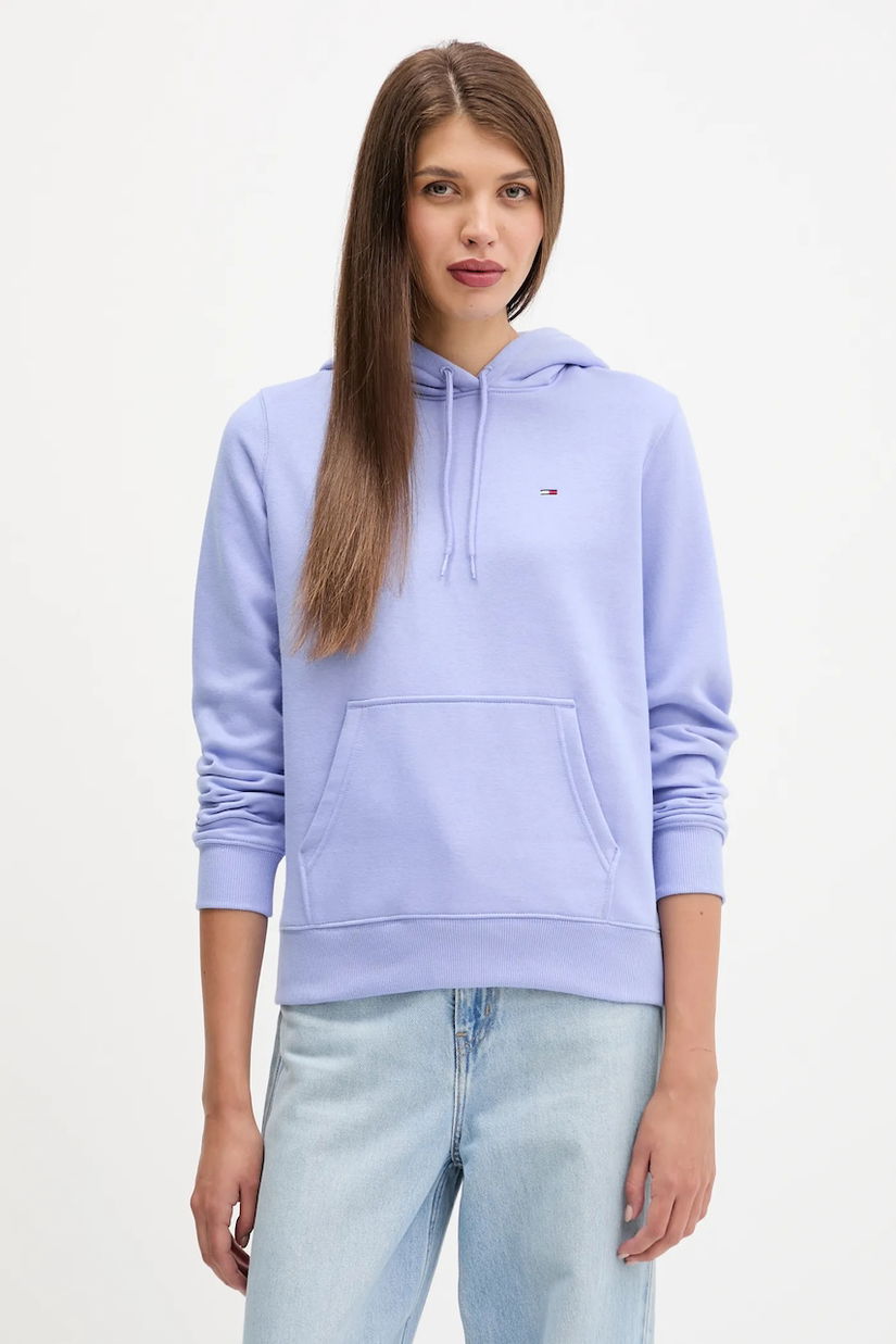 Tommy Jeans bluză culoarea verde, cu glugă, uni, DW0DW19958