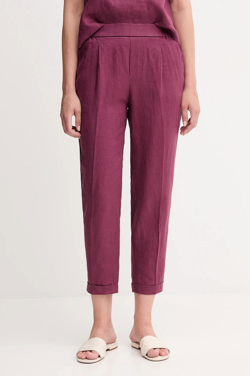 United Colors of Benetton pantaloni din in culoarea violet, drept, high waist, 4AGHDF079