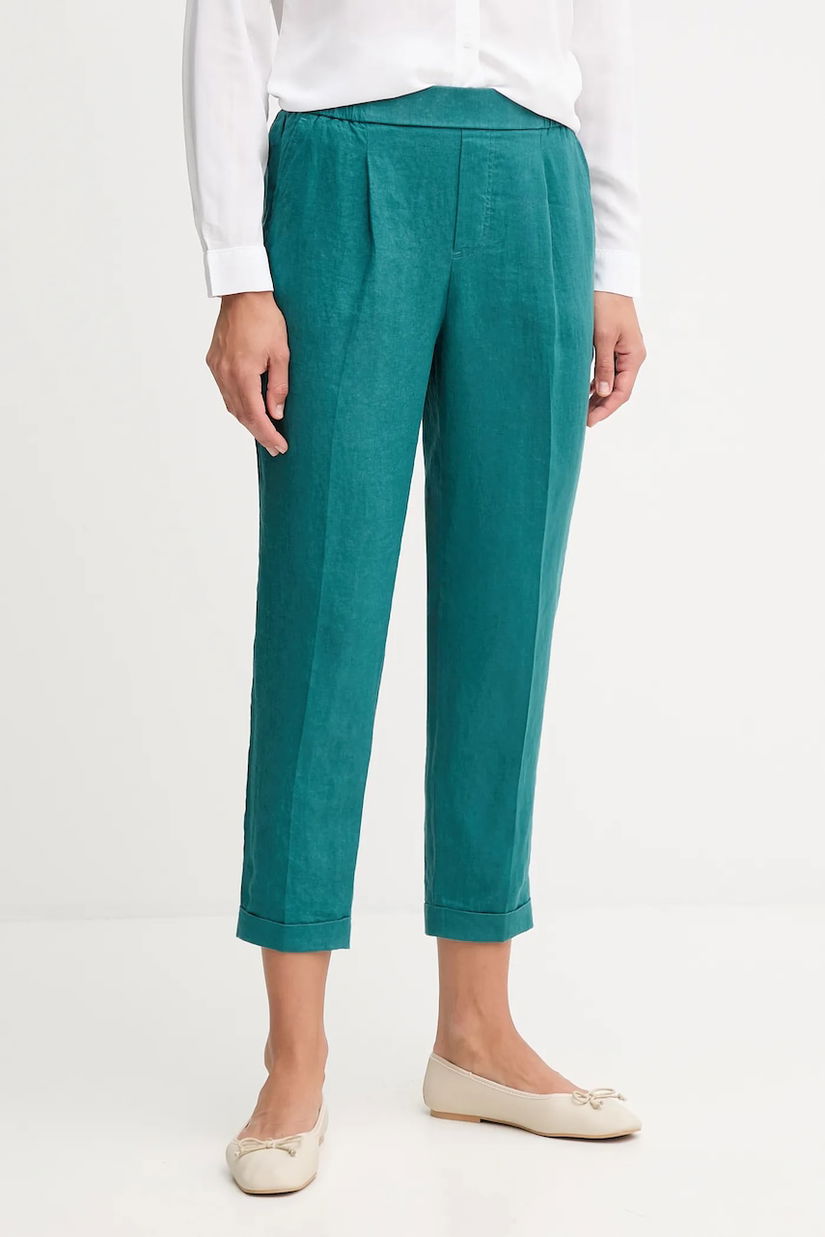United Colors of Benetton pantaloni din in culoarea verde, drept, high waist, 4AGHDF079