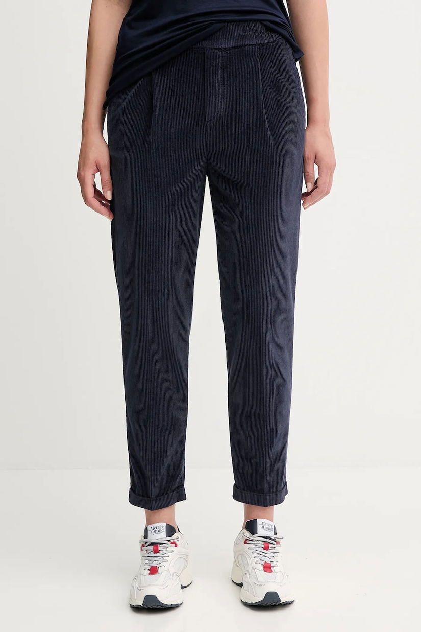 United Colors of Benetton pantaloni de catifea cord culoarea bleumarin, drept, high waist, 4HA2556K4