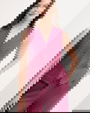 United Colors of Benetton vestă de in culoarea bej, un singur rand de nasturi