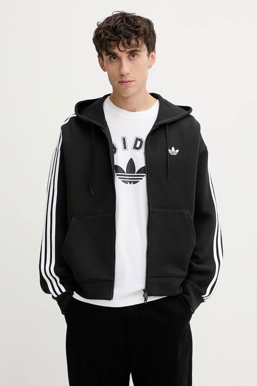 adidas Originals bluză Spacer Hoodie culoarea negru, cu glugă, cu imprimeu, JX1507