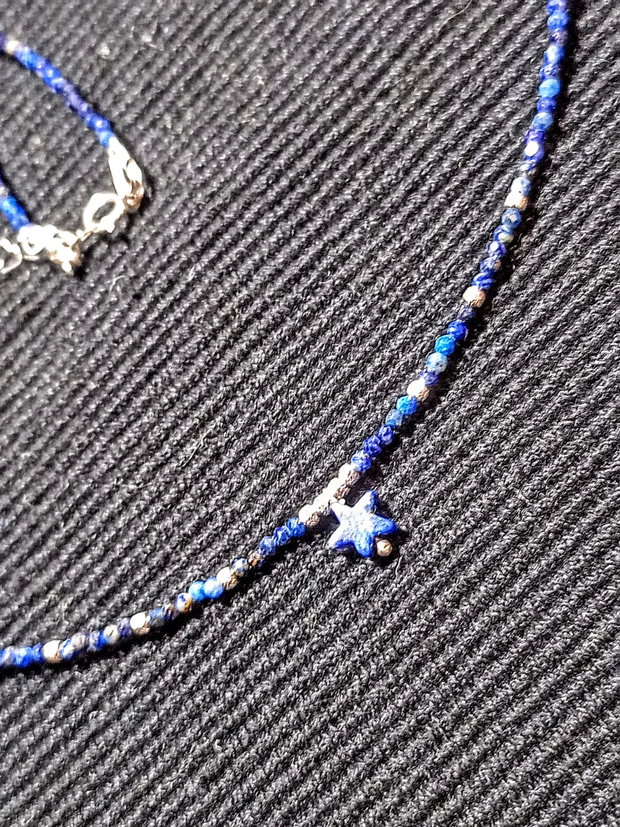 Colier argint lapis lazuli stea mini minimalist boho chic trendy - Transport gratuit