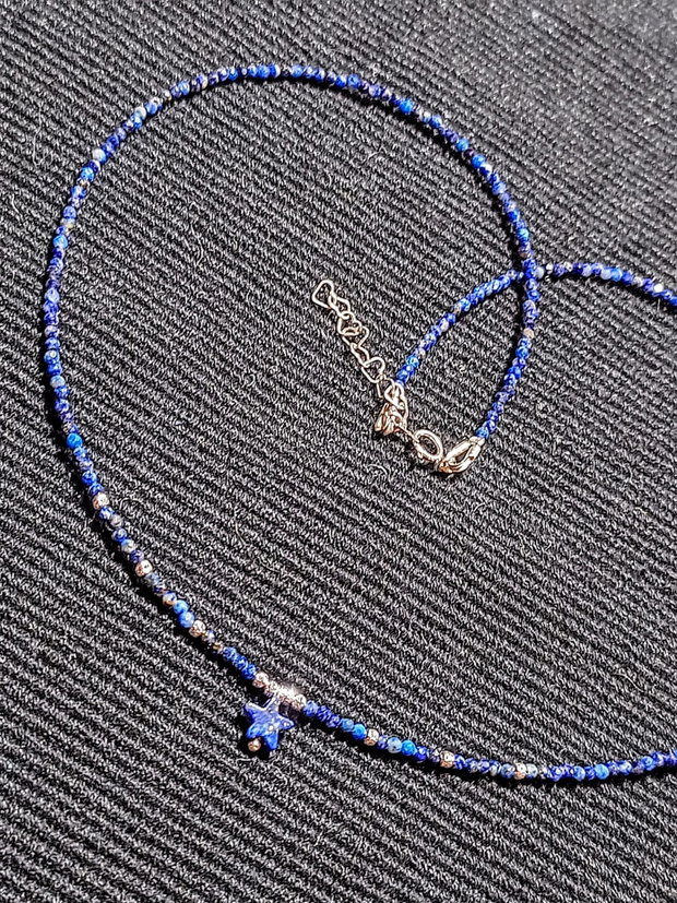 Colier argint lapis lazuli stea mini minimalist boho chic trendy - Transport gratuit