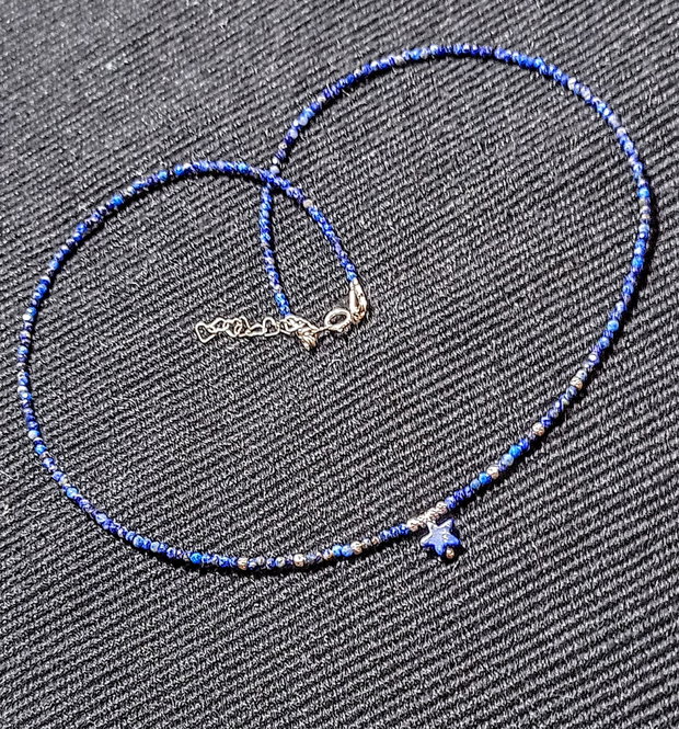 Colier argint lapis lazuli stea mini minimalist boho chic trendy - Transport gratuit