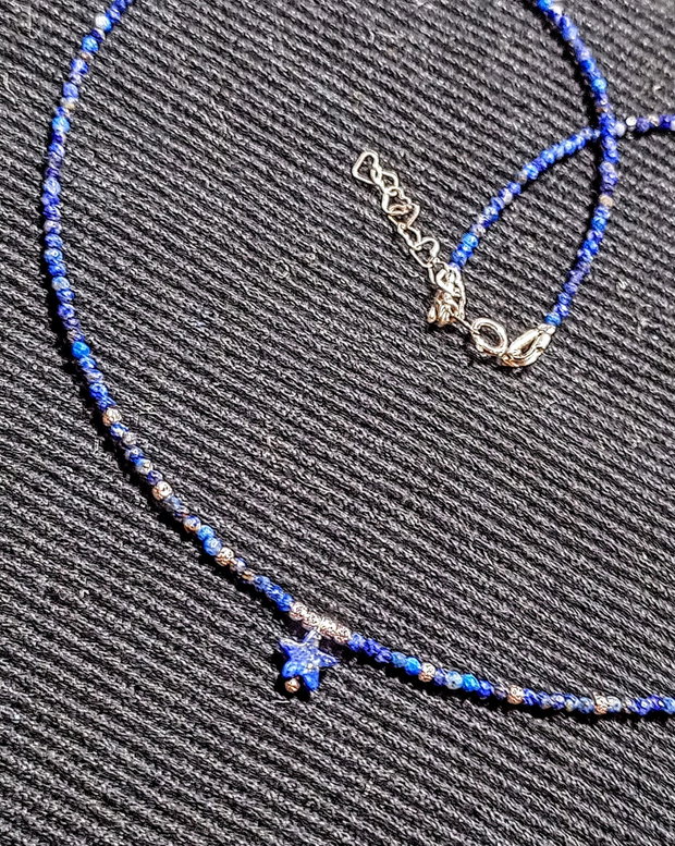 Colier argint lapis lazuli stea mini minimalist boho chic trendy - Transport gratuit