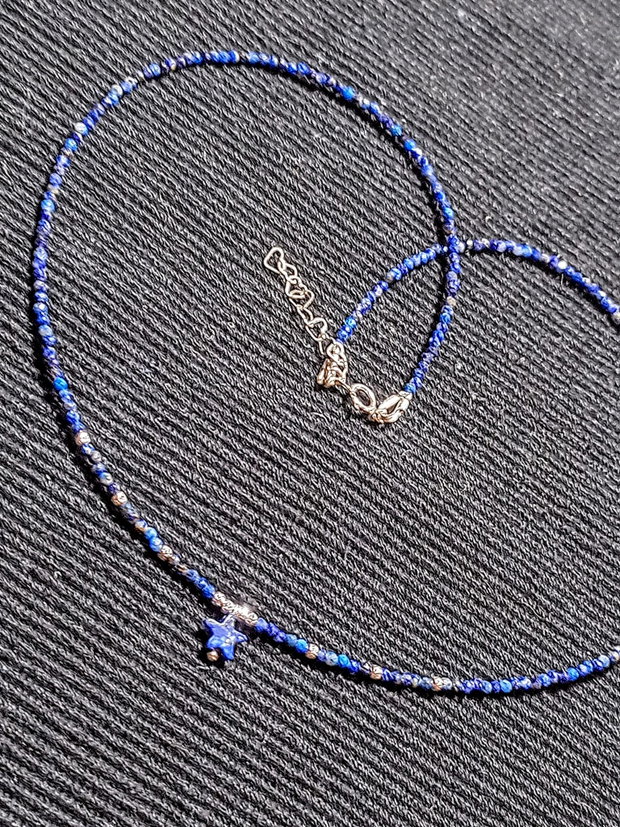Colier argint lapis lazuli stea mini minimalist boho chic trendy - Transport gratuit