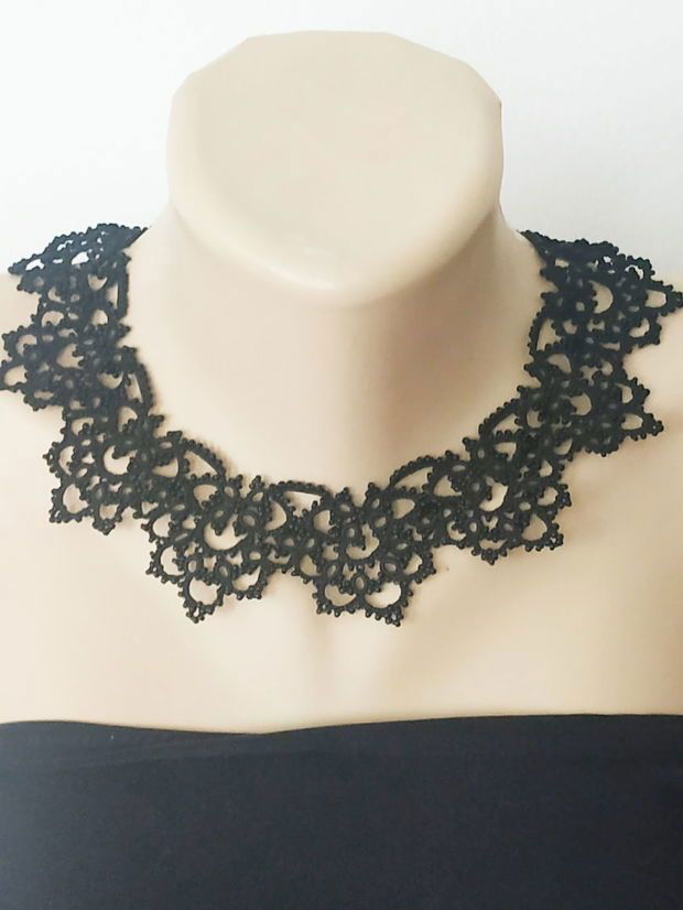 Colier negru din dantela frivolite, colier dantela neagra, bijuterii unicat, bijuterii tatting